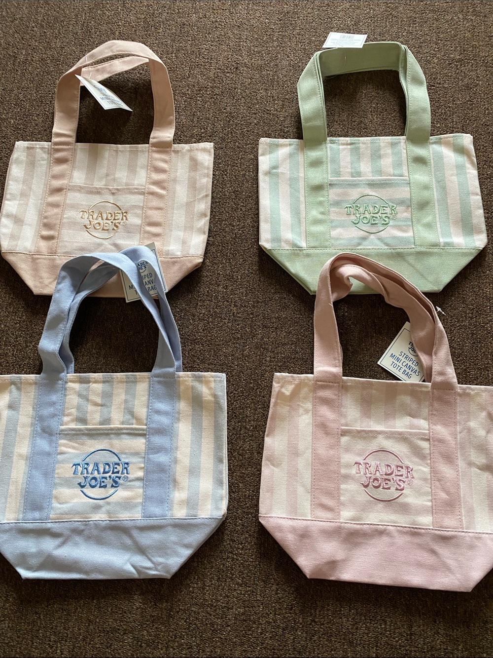 BNWT STRIPED TRADER JOES PASTEL CANVAS MINI TOTE BAGS